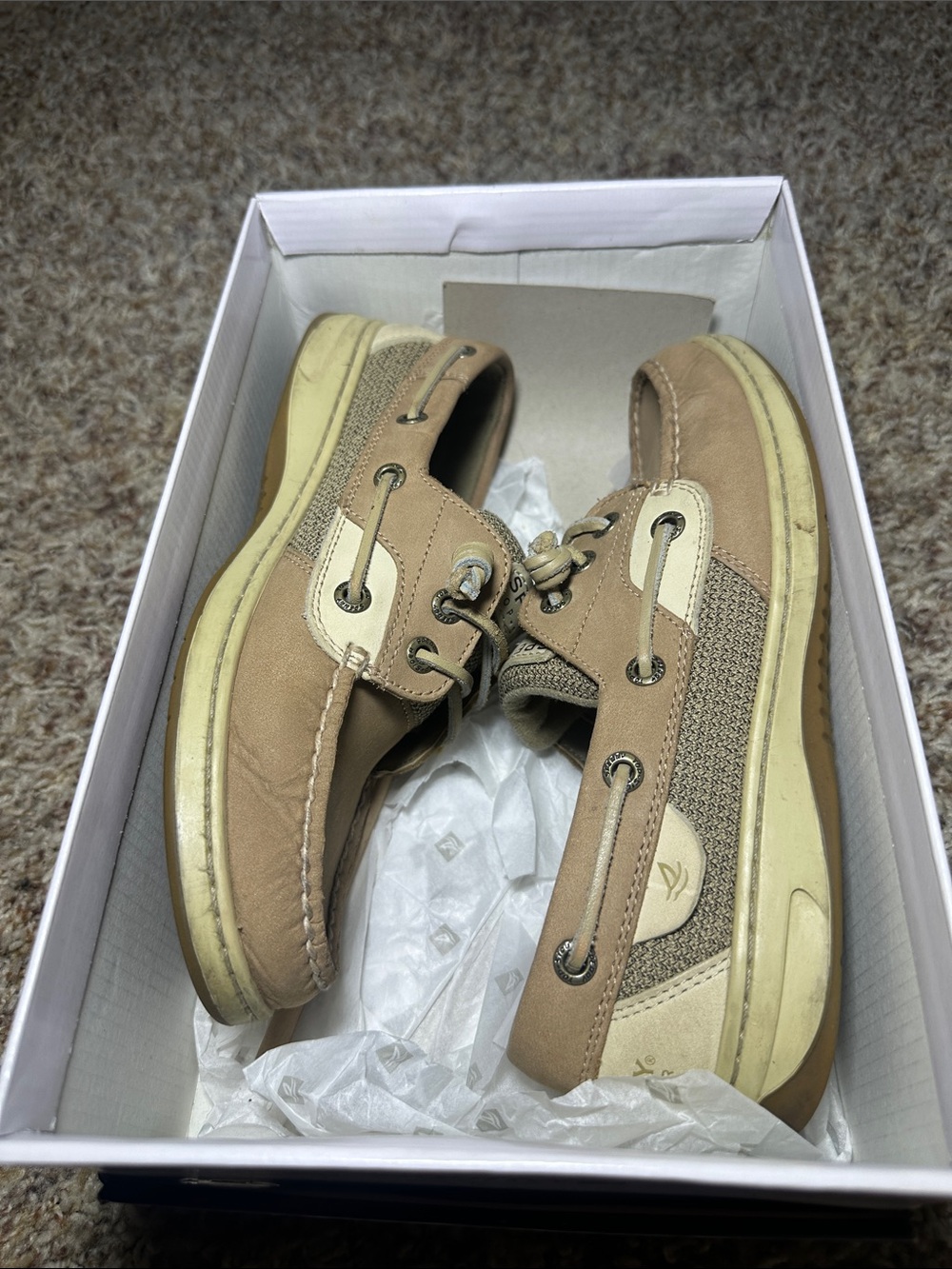 VINTAGE Sperry Women's Tan and Cream Boat Shoes